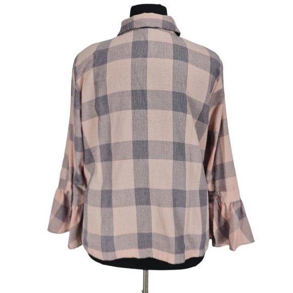 LANE BRYANT Womens Button Up Top Long Bell Sleeve Shirt Plus Size 20 Plaid  B6P - Picture 4 of 7